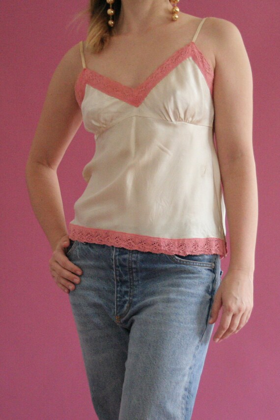 silk camisole with pink cotton lace
