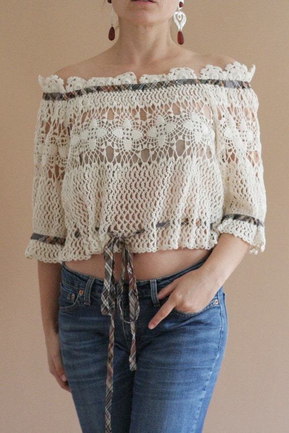 ANNA SUI crocheted off shoulder top - image 1