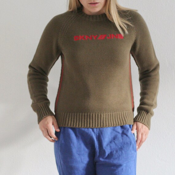 90s Dkny Army Green Raglan Knitted Cotton Sweater Etsy
