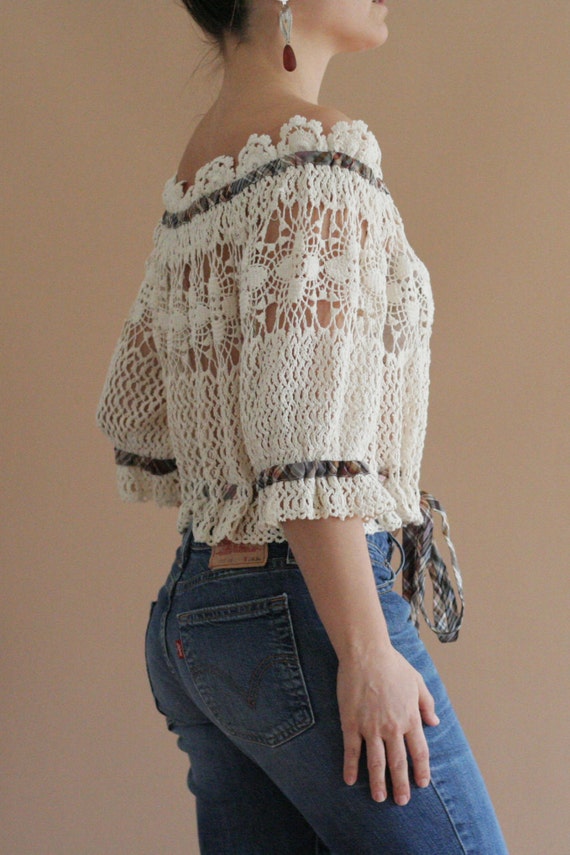 ANNA SUI crocheted off shoulder top - image 4