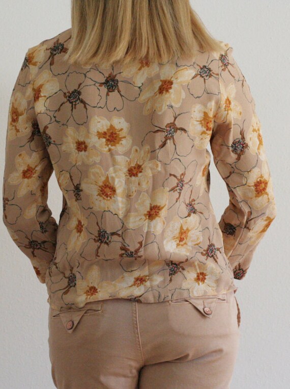 90s beige floral print viscose button-down blouse… - image 3