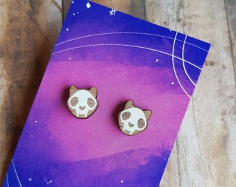 Cat Skull Wooden Earrings - Surgical Steel, Kitty, Eco Friendly Earrings for Sensitive Ears