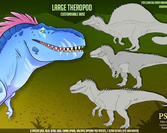Terópodo grande: base personalizable, Rex, Allosaurus, Spinosaurus, Carno, Carnívoro, Hoja de referencia, Base peluda, Dinosaurio