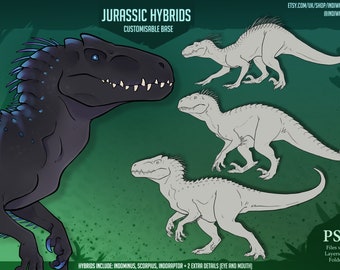 Híbridos Jurásicos - Base Personalizable, Indominus, Scorpius, Indoraptor, Hoja de Referencia, Base Peluda, Dinosaurio