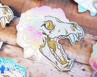 Pastel Wolf Skull - Vinyl Holographic Sticker | 8x8cm | Holographic, Fantasy Sticker, Laptop Decal