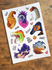 Dino&#39;s Say What? - A5 Sticker Sheet, Dinosaur Stickers, Sticker Page, Silly Dinos, Kiss Cut stickers