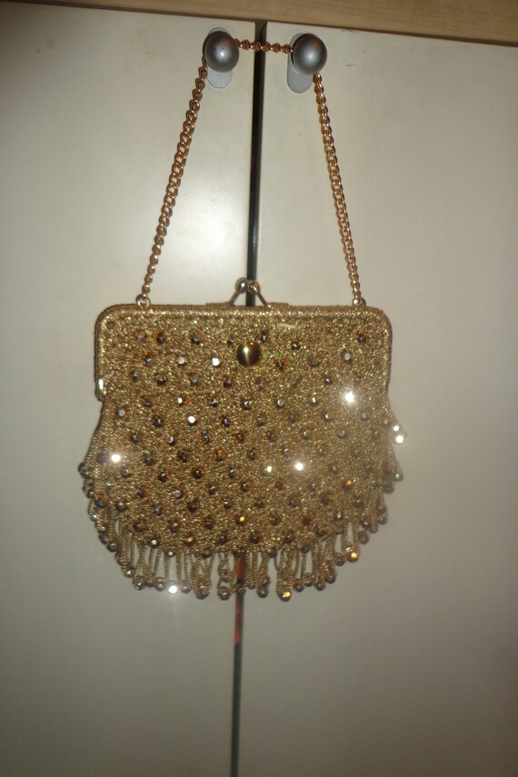 Silver Mesh Silver Beaded Evening Bag Whith a Pink