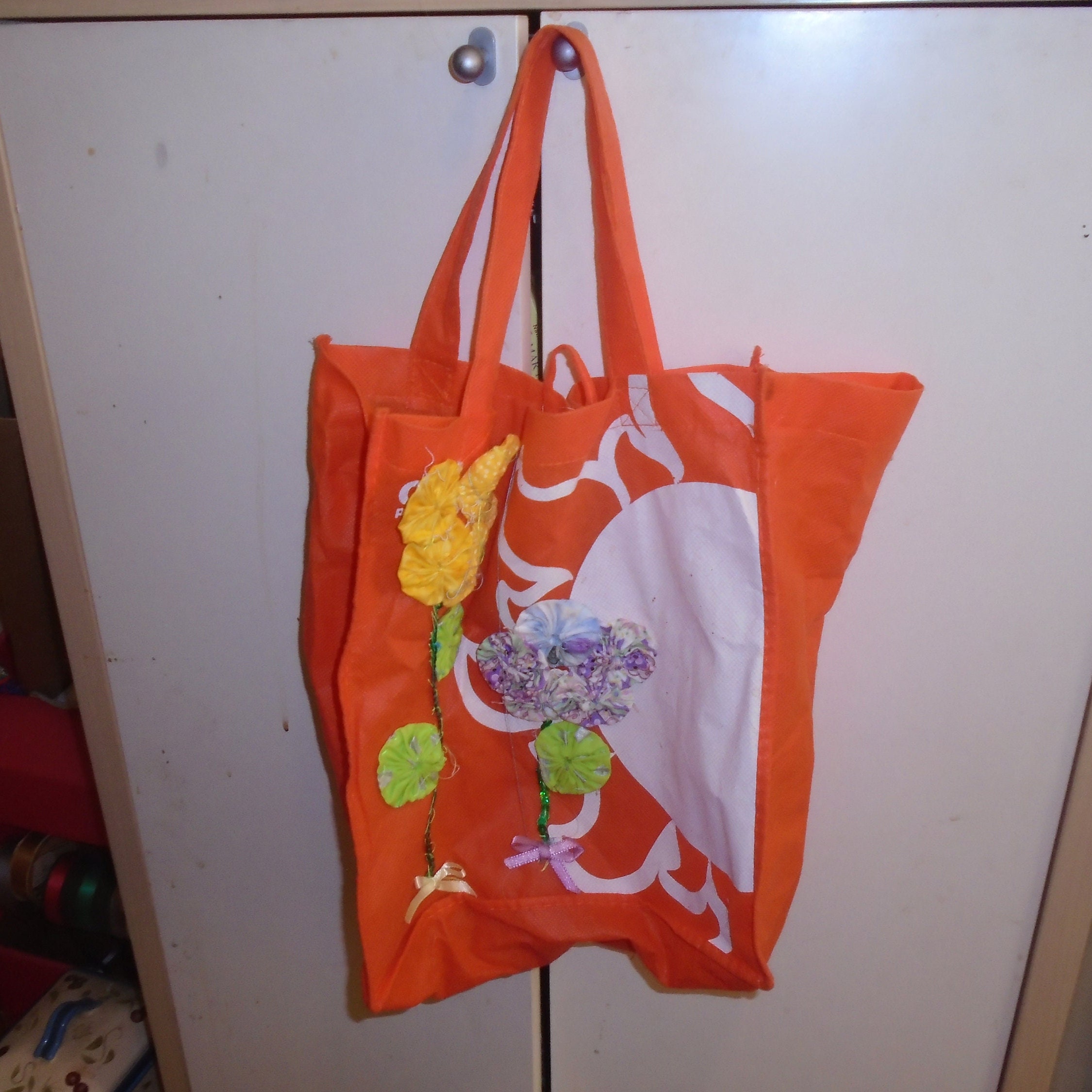 Orange/White Large Shopping Bag. New Without Tags