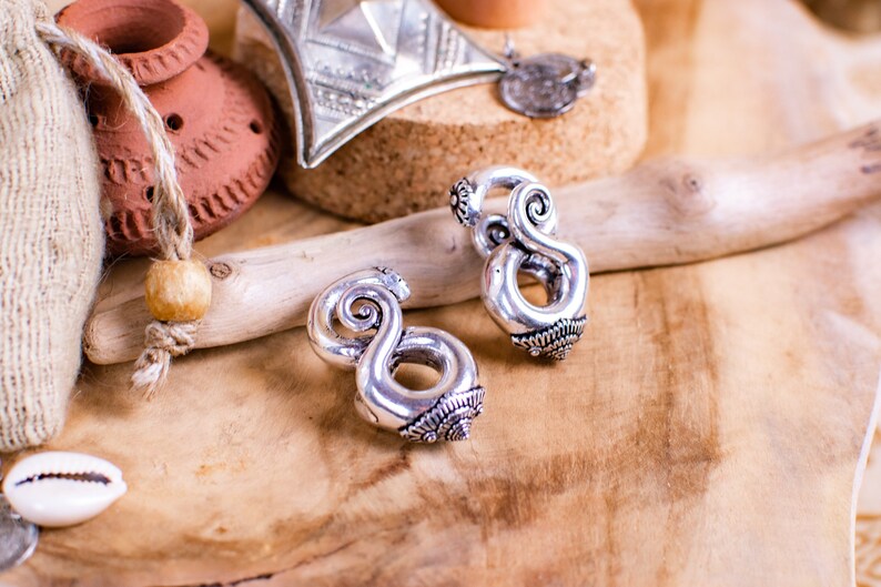 ear plug Pair of silver-plated ear weights boho gypsy jewelry for stretched ears Burning Man African jewelry