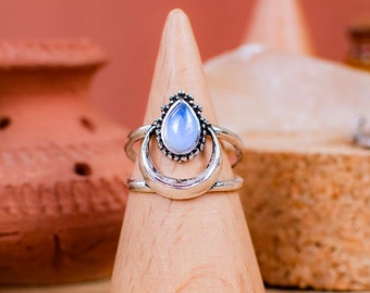 Silver plated ring - Moonstone ring - Adjustable silver ring - fine stone ring - ideal gift for women