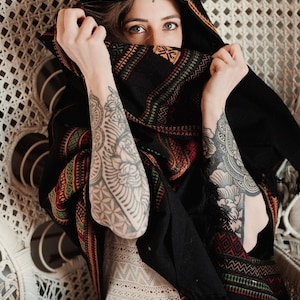 Black embroidered shawl