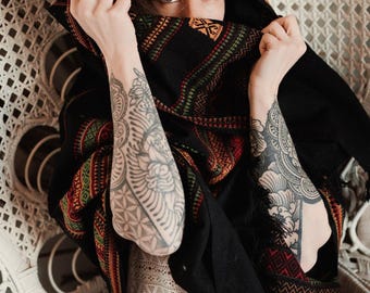 Black embroidered shawl