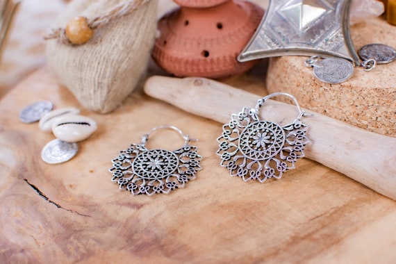 Silver hippie earrings best sale