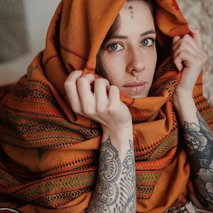 Rust embroidered shawl