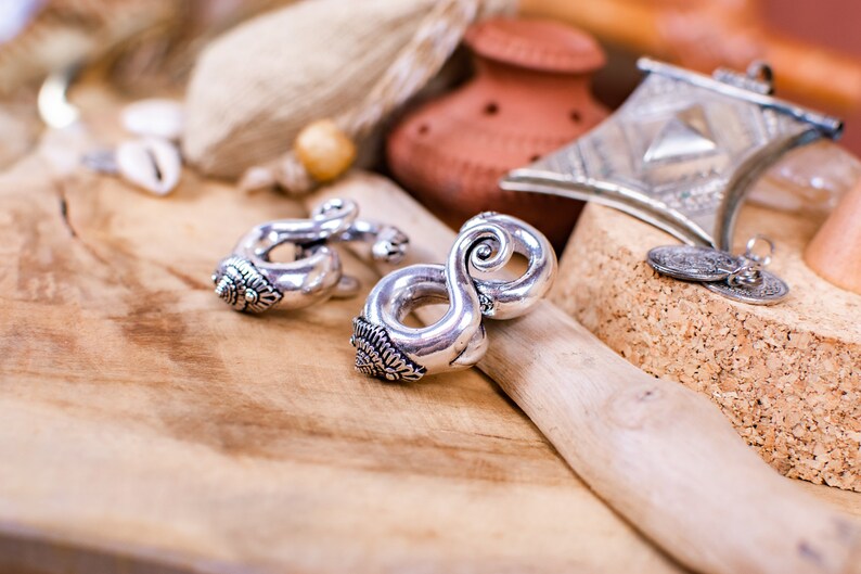 ear plug Pair of silver-plated ear weights boho gypsy jewelry for stretched ears Burning Man African jewelry