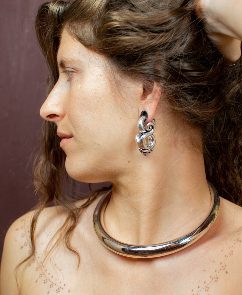 ear plug Pair of silver-plated ear weights boho gypsy jewelry for stretched ears Burning Man African jewelry