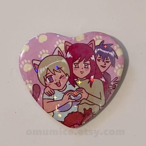 Nyan Neko Sugar Girls Button || Holographic Heart Pins