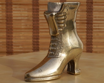 Massief messing Heel Boot sculptuur || Asbak || Vintage klein item in perfecte staat