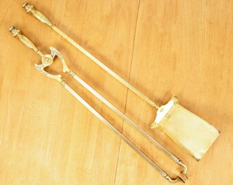 Fireplace Tool Set || Vintage Solid Brass || Shovel and  Tongs