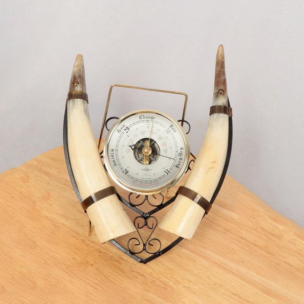 Wall-Hanging Cow Horn Barometer Weather Station || Made in England  Shortland SB || Vintage Horn, Brass, Glass and Metal