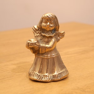 Angel statuette / figurine and candle holder for small candle || vintage solid brass