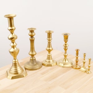 7 Unique Candle Holders / Candlestick holders || Vintage Solid Brass || Different size brass candle holders