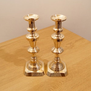 2 Vintage candle holders / candle stick holders || solid brass push up