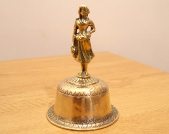 Antique brass large desk bell || vintage solid brass || high quality || Lady design on the handle