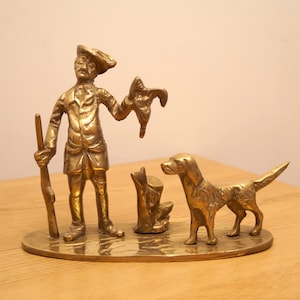 Brass Model Of A Hunter  - On Stand - Solid And Heavy / statue / figurine  || vintage solid brass || very heavy