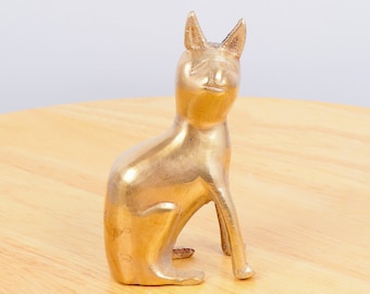 Vintage Solid Brass Cat Sculpture - Elegant Brass Figurine