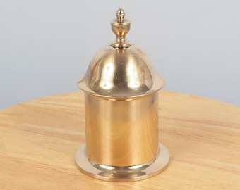 Very Heavy jar / container / box with lid / brass urn  || Vintage solid brass || simple design / classic tower box