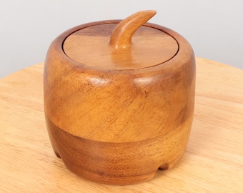 Apple Shaped Wood Jar / Container / round box  || Vintage wood