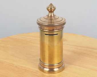 Savings Bank made of brass || Vintage bronze and solid brass piggy bank / money box / mailbox design || Very heavy with a screw cap