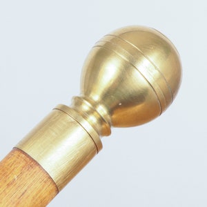 Walking Stick with a brass ball handle || Vintage brown wood and solid brass