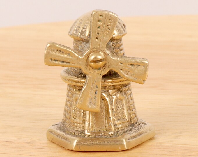 Windmill sculpture / figurine / miniature / statuette / candle light snuffer  || Spinning windmill || Vintage solid brass