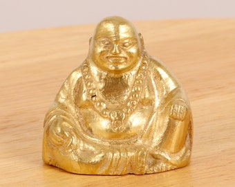 Smiling Buddha miniature / statuette / figurine / sculpture || Vintage solid brass paperweight