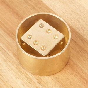 Dice with a holder || Vintage Solid Brass || Brass cube dice in cylinder case