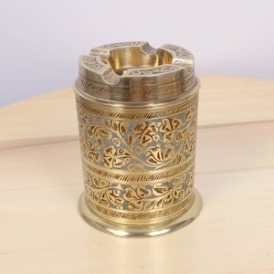 2 in 1 || Ashtray and cigarette box / container ||  Floral / abstract design || Vintage solid brass Handmade engraved floral ornaments