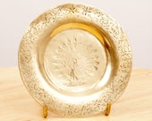 Handmade 10 cm Dish plate bowl Vintage Solid Brass Handmade engraved peacock picture in the middle and floral ornaments around