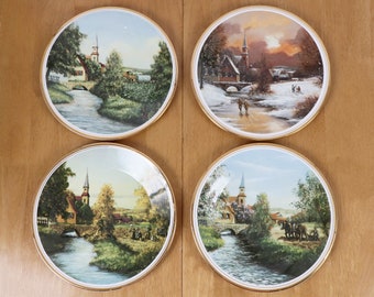 Set of Four Plates - Rural seasons  A series of 4 village scenes - Spring Summer Autumn Winter painted by F.NOHA English fine china