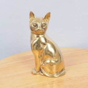 Kat || Sculptuur/figuur || Vintage massief messing