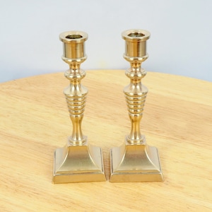 2 Small Candlestick Holders || Small Solid Brass Candle holder pair || Vintage