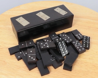 Dominó de madera // caja de madera // Madera maciza vintage // Tablero / Juego de dominó // Elegante