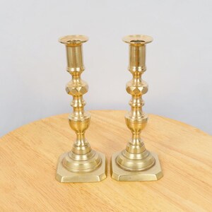 2 Candlestick holders / candle holder || Square base || Antique solid brass || Set of two / pair