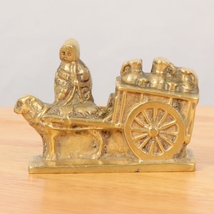 犬用カート / ミルク売り || LAITIERE FLAMANDE II ヴィンテージの真鍮製装飾ミニチュア || お土産 / ペーパーウェイト