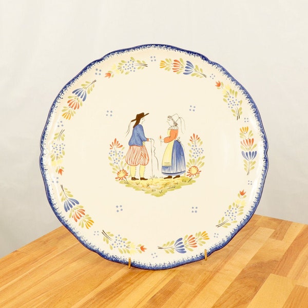 Large Porcelain plate / dish / cake tray / platter  || Couple themed design ||  KG Creation ARMOR France Fait Main