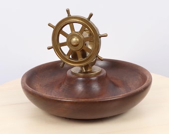 A Very Nice Vintage Brass Ships Wheel Nut Cracker Mounted on A