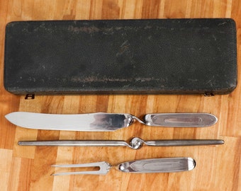 George Clark ltd Voluto Silver Fox set da intaglio in acciaio inossidabile // Forchetta, coltello e affilatore inossidabile Sheffield England