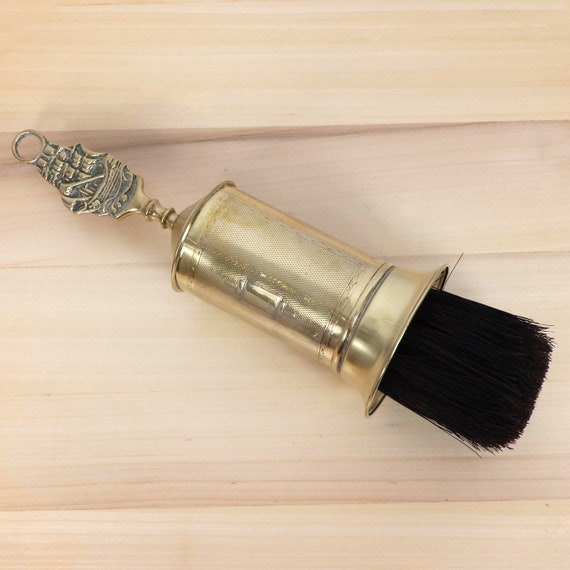 Fireplace Tool Brush / Broom Vintage Brass Genuine Horse Hair
