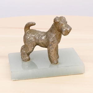 Scottish Terrier - Dog Figurine / Sculpture / Figurine / Statuette || Vintage silver plated on brass placed on onyx marble and fabric base